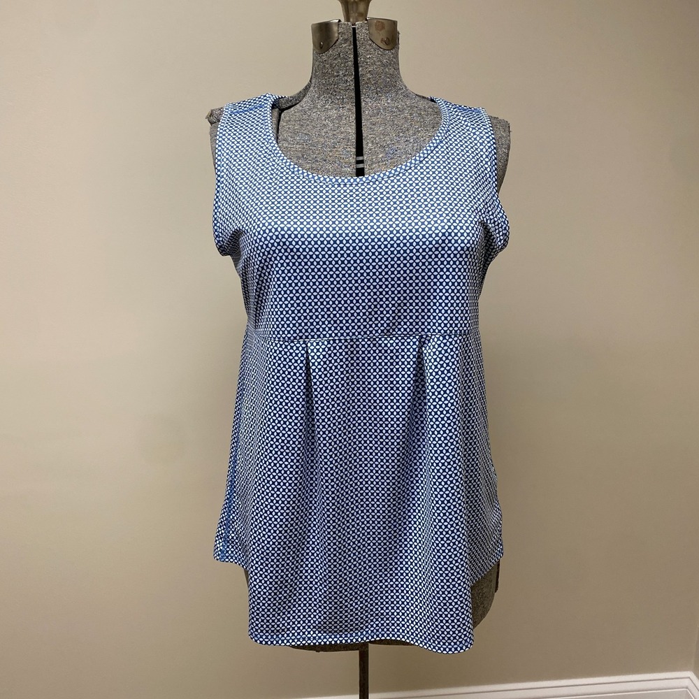 Lands' End Empire Waist Tank Top Womens XL 18 Blue Geo Stretch Coastal Travel